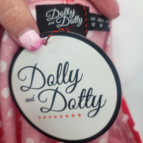 Abito Dolly and Dotty a cerchio intero rosso a pois swing manica corta US 8 UK 12 - Foto 8 di 10