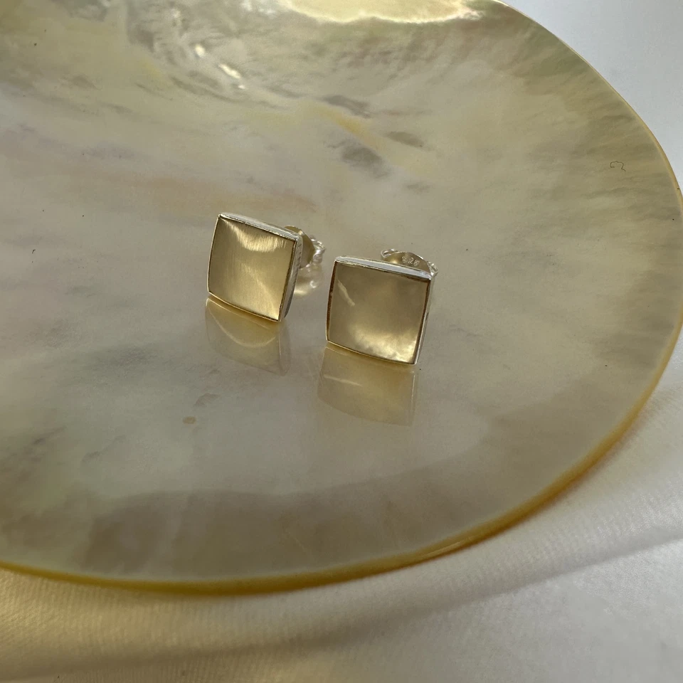 Viereckig Sterlingsilber & Perlmutt Ohrstecker | silver mother of pearl earrings - Bild 3 von 4