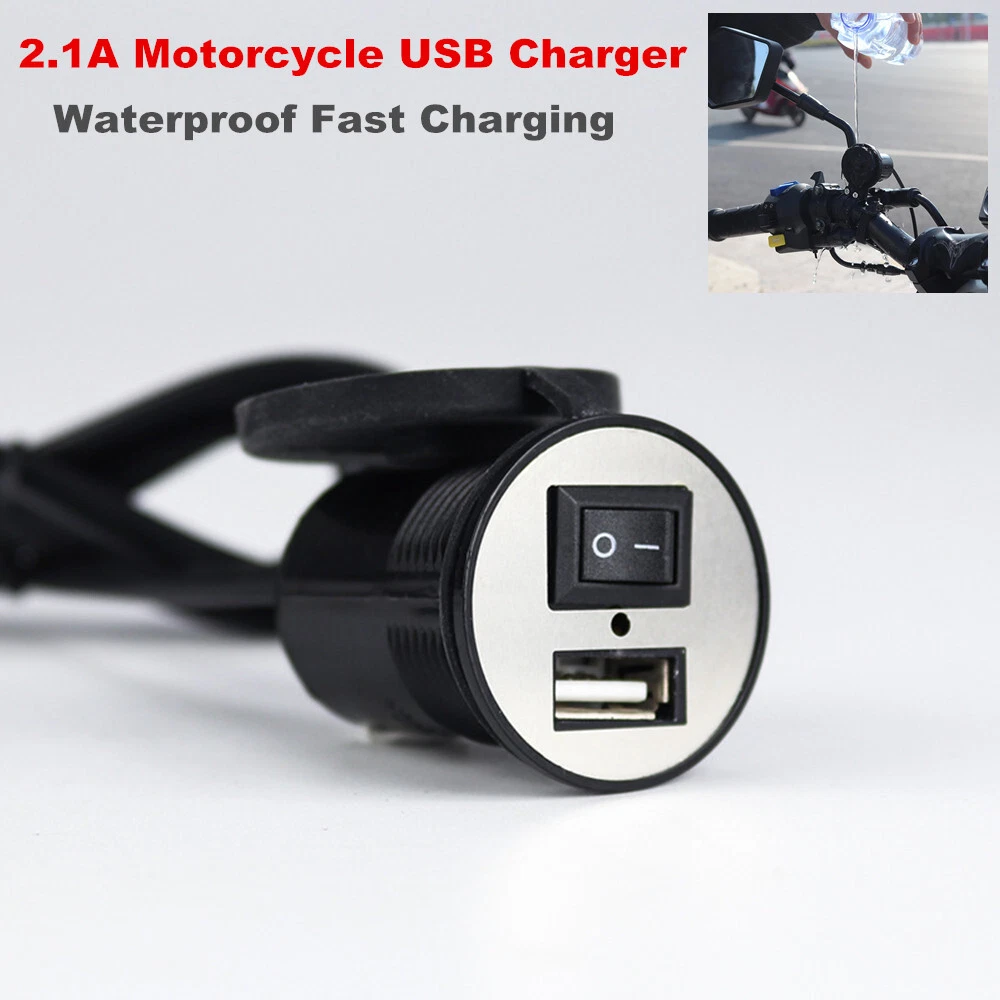 Motorcycle USB Phone Charger Adapter with switch 2.1A Waterproof Fast Charging