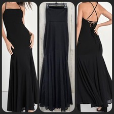 LULUS Charming Endearment Black Lace Up Trumpet Maxi Dress Size XS**NWOT**