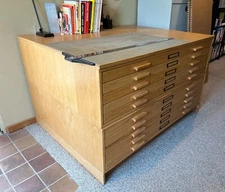 Large 10 Drawer Oak Flat File Cabinet