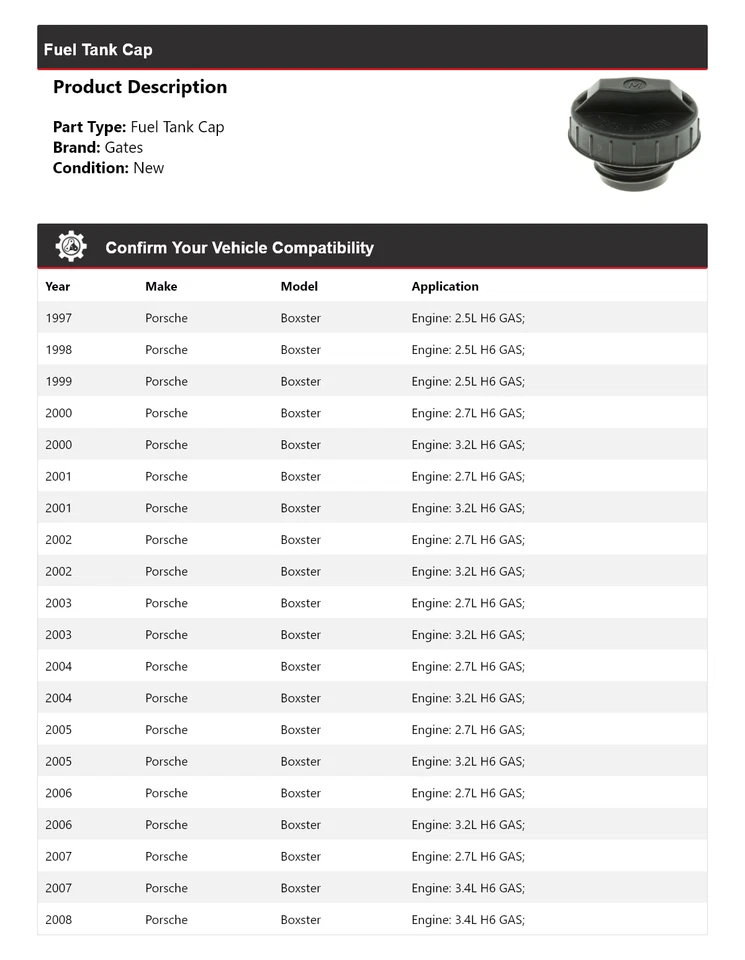 Крышка топливного бака ворота для Porsche Boxster 1997-2008 годов выпуска 1998 1999 2000 2001 2002 2003 годов выпуска - Изображение 2 из 4