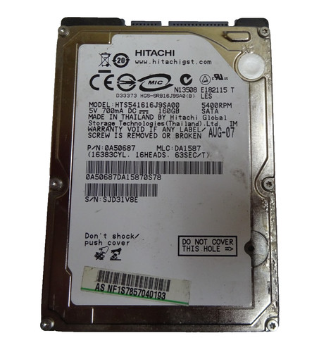160GB SATA NOTEBOOK HDD HITACHI HTS541616J9SA00 SN: SJD31V8E  2,5 " #NFP1056