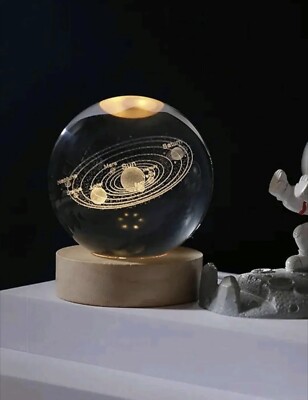 3D Solar System leichter Briefbeschwerer lasergeätztes Glas - 6 cm x 6 cm mit USB-Sockel