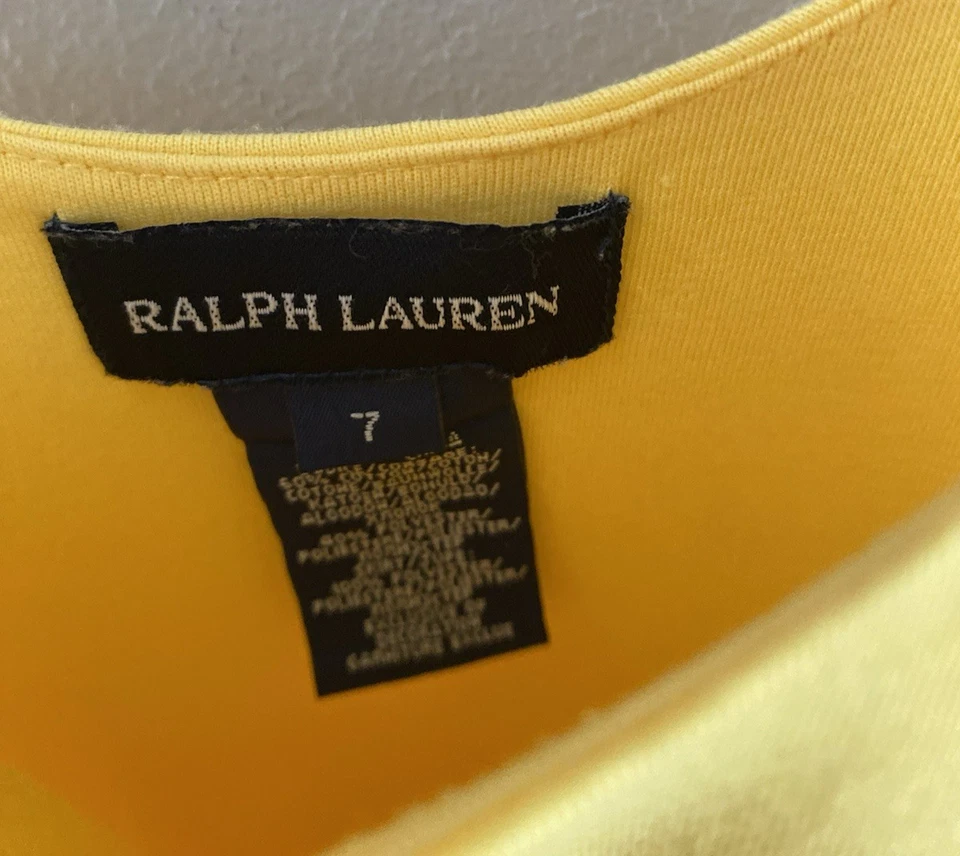 Vestido Ralph Lauren Sin Mangas Ajuste y Acampanado Plisado Niveles Amarillo Niña Talla 7 Foto 3 de 4