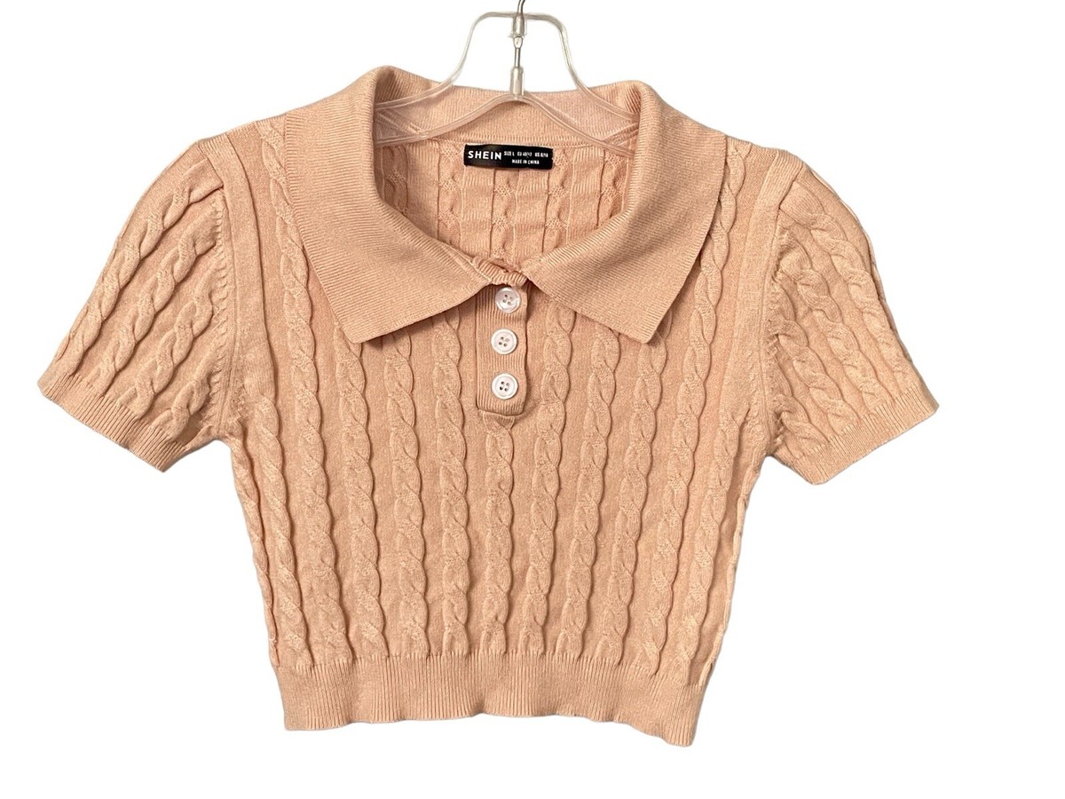 Shein Women's Half Button Short Sleeve Crop Top Sweater Large #270