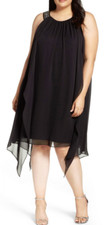 Xscape Embellished Handkerchief Hem Trapeze Dress Black 16W NWT $198