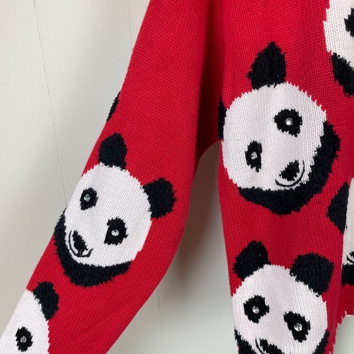 VTG 90s Belle Pointe Cardigan Sweater Womens Medium Panda Face Allover Pattern - Picture 6 of 8