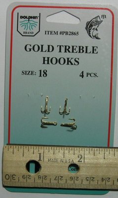 DOLPHIN Gold Treble Hook Size 18 Qty(4) PB2865