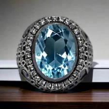 Aquamarine Gemstone With 925 Sterling Silver Groom Ring For Men's #AL222