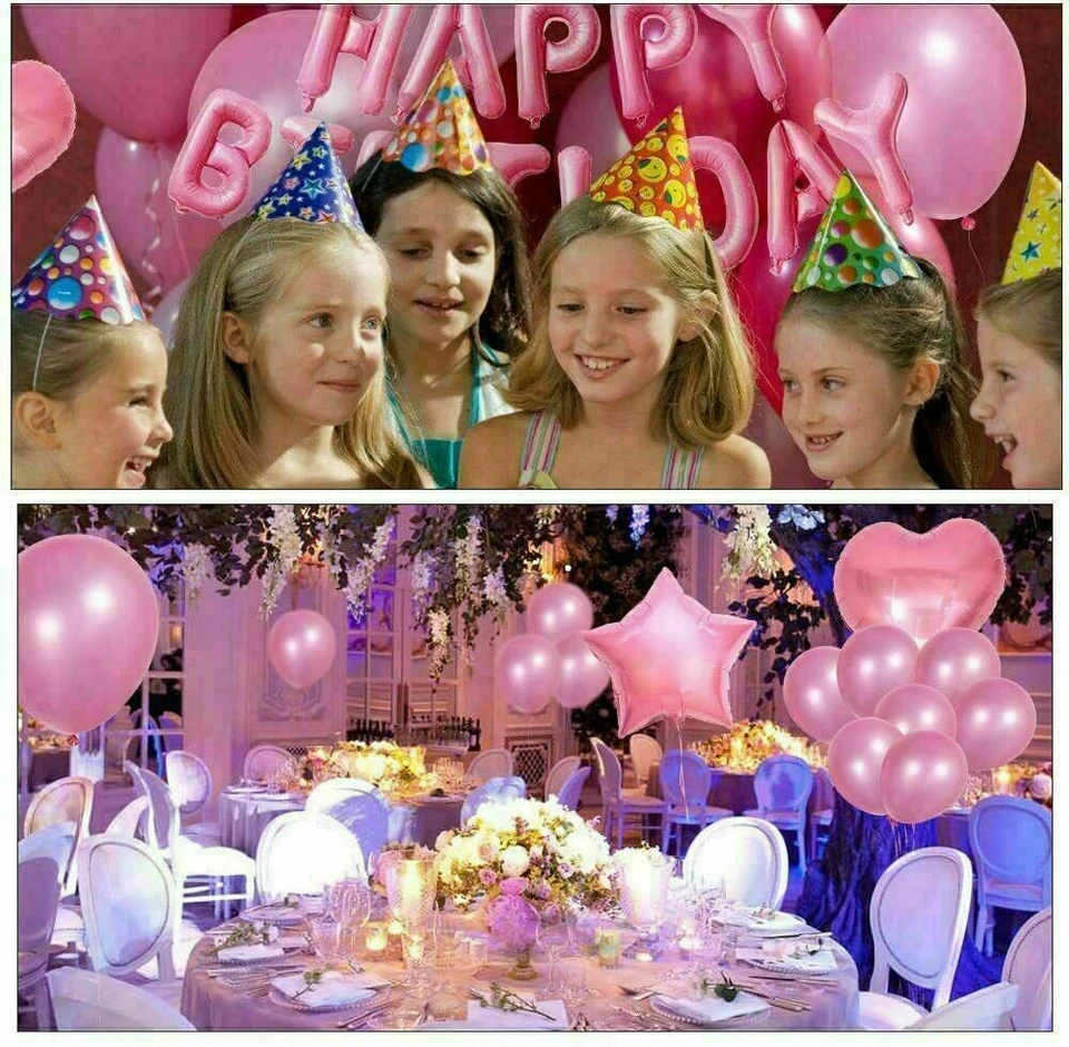 48Pcs Pink Heart Shaped Happy Birthday Foil Balloon Set Birthday Party Supplies - Image 3 of 4