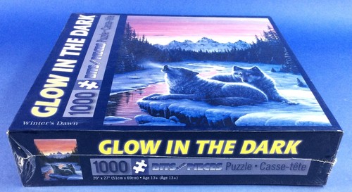 Puzzle Bits and Pieces Winter's Dawn Wolf 20" x 27", 1000 Piece Glow in the Dark - Picture 2 of 3