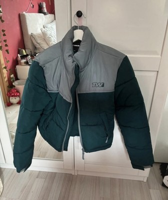 Tally Weijl Puffer Winter Jacke Gr. 36 Verstellbar Dunkelgrün und Grau Wie Neu