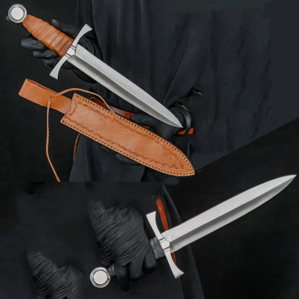 Medieval Cosplay Dagger Replica Carbon Steel Blade  Leather Wrap Handle & Sheath - Image 3 of 3