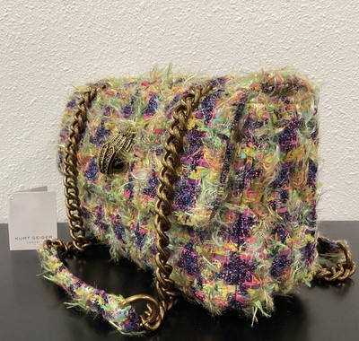 Kurt Geiger Kensington 10.5'' x 6'' x 4'' Metallic Thread Tweed Fabric Pink Purple