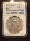 2025 "W" Burnished American Silver Eagle $1 NGC MS69 1oz .999 Silver Coin (012)