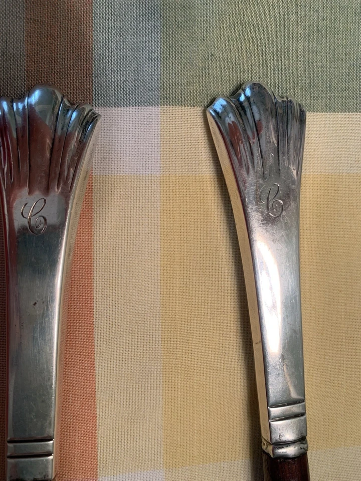 Juego de servir ensaladas vintage de plata y madera de ley, hecho a mano  Foto 3 de 4