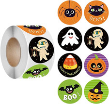 500 PCS Halloween Stickers Roll Halloween Pumpkin Bat Spider Stickers 8 Vibrant
