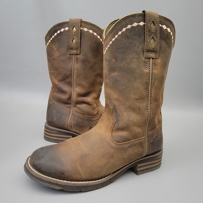 Ariat Unbridled Roper Women's Distressed Brown Western Boot Pink Trim Size 6B