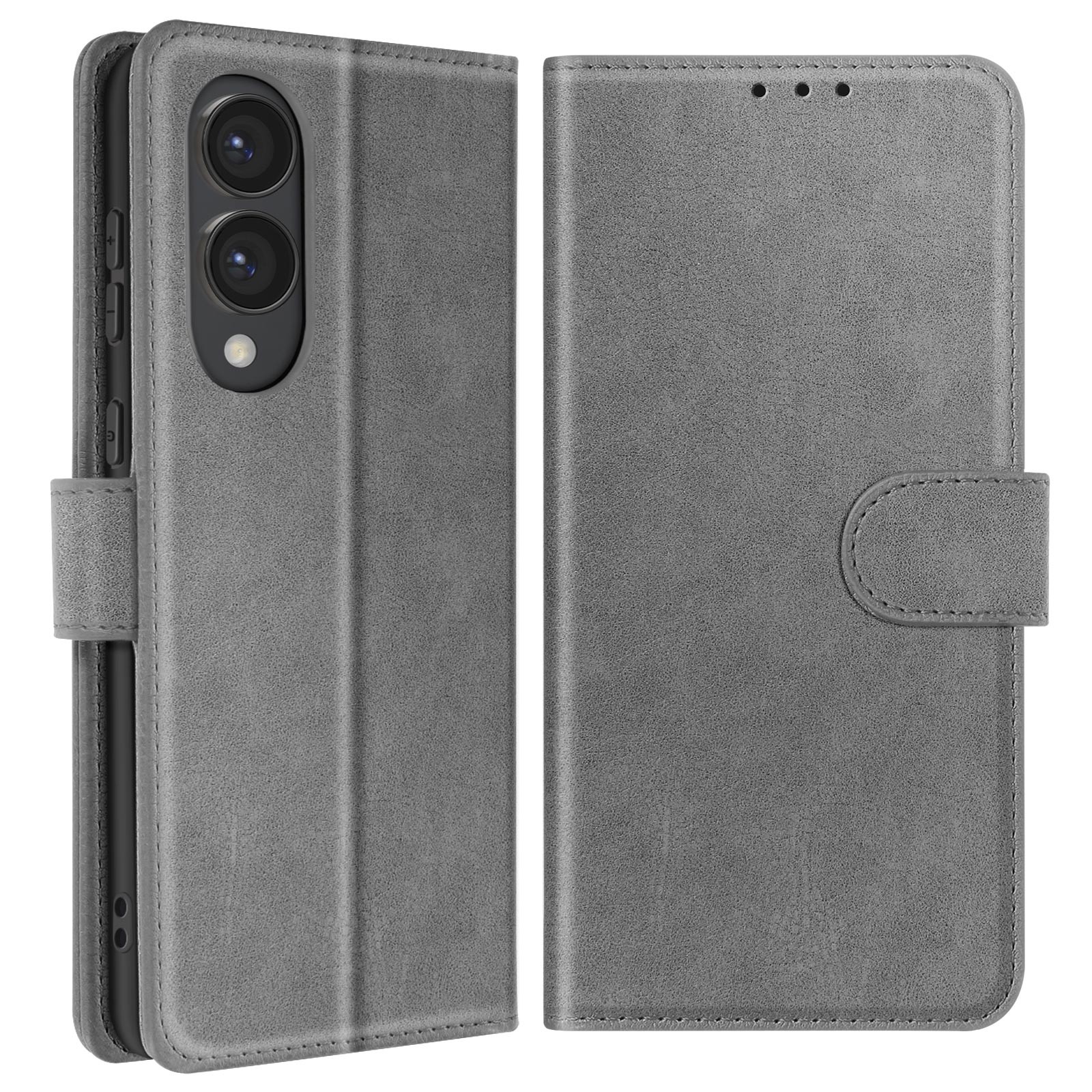 Protection Galaxy S25 Edge étui portefeuille gris avec support vidéo horizontal