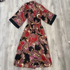 VTG California Dynasty satin paisley floral kimono robe Womens L red black gold