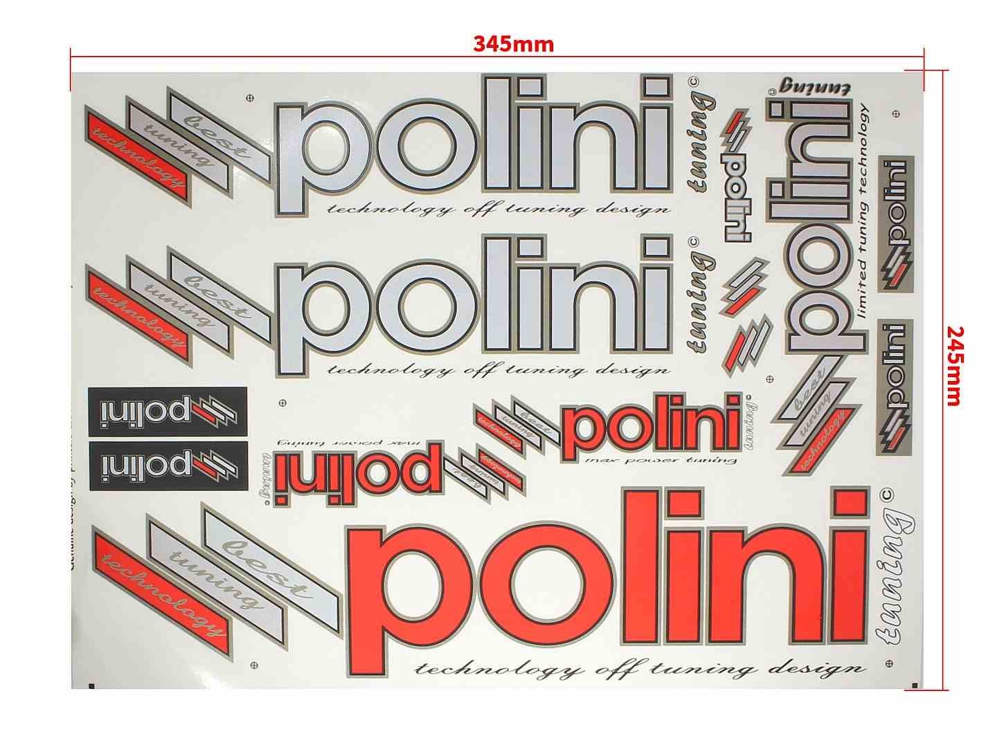 AUTOCOLLANT POLINI ROUGE GRIS complet de la série KAT-P pour carénage scooter