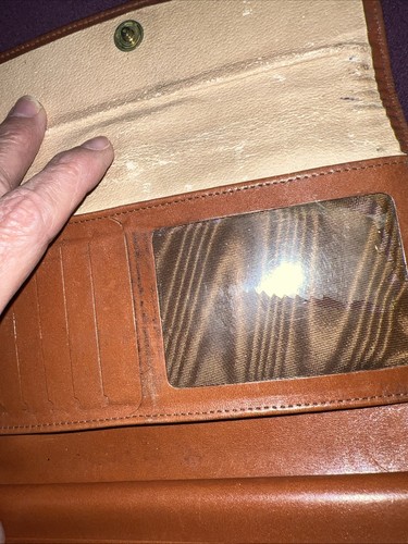 Vtg Dooney & Bourke Black Tan Coin Kiss Lock Tri Fold Wallet All Weather Leather - Picture 6 of 16