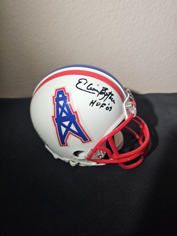 Elvin Bethea Auto Mini-Helmet Inscribed HOF 03 Beckett Witnessed Oilers BB2