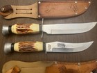 Lot of 2 vintage Edge Mark fixed-blade hunting knives w/ antler handles — photo 2