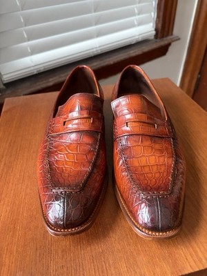 $3000+ MSRP | CARMINA 8 UK / 9 US TAN GENUINE ALLIGATOR SPLIT TOE LOAFERS SHOES