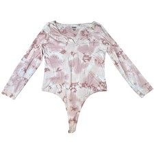 Victoria s Secret Pink White Long Sleeve Cotton Bodysuit Women Sz L