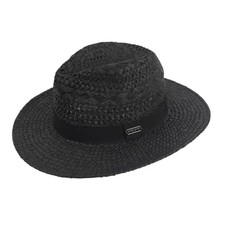 Straw Fedora Panama Hat for Women Men - Summer Beach Sun Hats Wide Medium Black