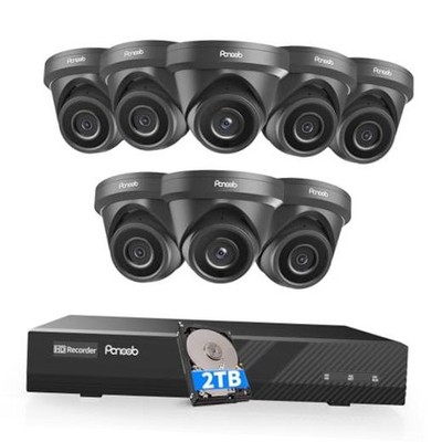 8 Channel Security Camera System PoE, 8X Wired IP Dome Turret 8-Packs 8CH Black