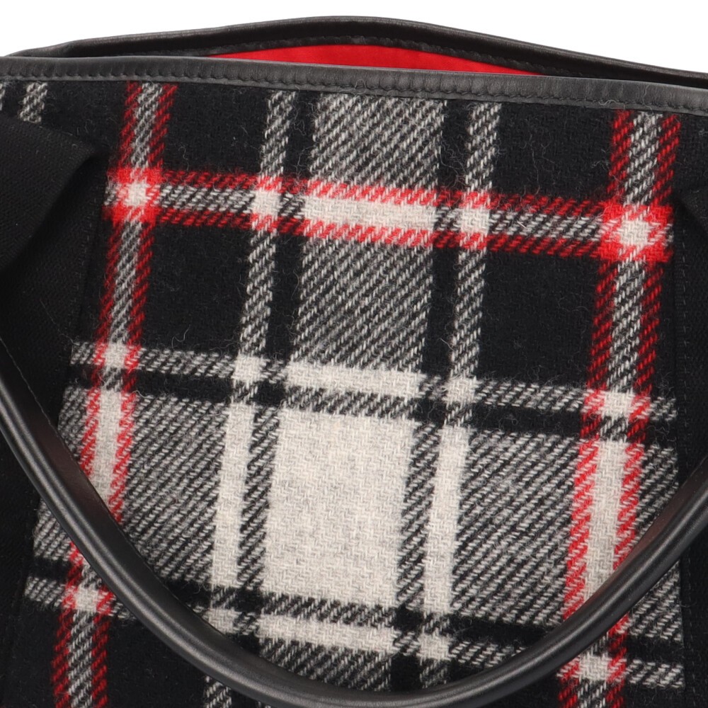 BALENCIAGA tartan check pattern Handbag 339933 wool Navy Cabas S used image 9