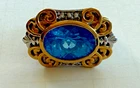Vintage London Blue Topaz 925 Silver Gold Ring, Absolutely Stunning, Size 4