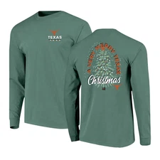 Men's  Green Texas Longhorns Comfort Colors Merry Christmas Tree Long Sleeve