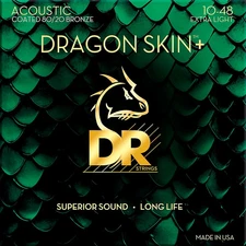 DR Strings Dragon Skin+ Coated 6-String 80/20 Acoustic Guitar Strings 10 - 48