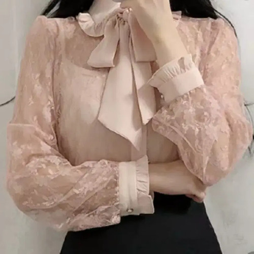 New Ribbon Sheer Blouse with Detachable Ribbon Official