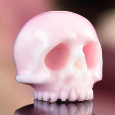 12.52mm Pink Clam Seashell Bead Handmade Human Skull Carving vertically drilled