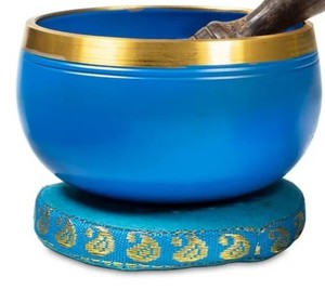 Meditation Soothing Tool Tibetan Chakra Singing Bowl in Blue -  Throat Chakra