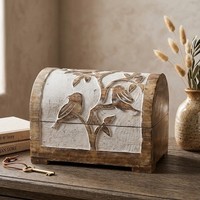 Budawi® Schatzkiste Holztruhe Holzbox Schatulle Weiß Gekalkt Groß Motiv VöGel