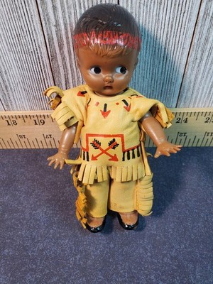 VTG 1940's / 50's Native American Girl Doll 6'' Tall by Knickerbocker Plastic Co.