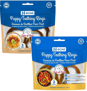 TWO PACKS SEALED NEW N-BONE PUPPY TEETHING RINGS- TASTE OF TEXAS BEEF & CHICKEN