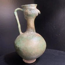 Antique Green Glazed Islamic Persian 11” Bird Wine Ewer W Provenance