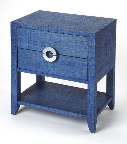 Blue Raffia End Table with Drawers | Coastal Nightstand - Picture 1 of 5