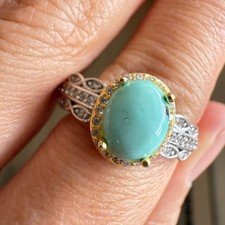 925 Sterling Silver Ring 7x5mm Natural Turquoise Gemstone Zircon Women Jewelry