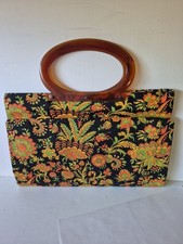 Vintage 70 s Lucite Handle Mod Groovy Floral Color Fold Over Tote Bag Purse