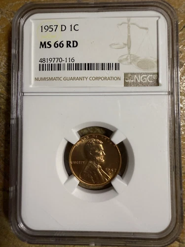 1957-D Lincoln Cent NGC MS66 RD - B50073