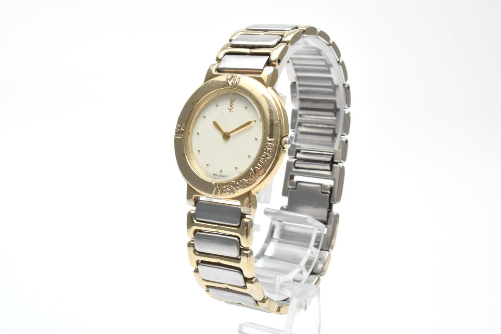 YSL 4620 Two Tone White Dial Quartz Watch 4620-E60957Y Tasted From Japan