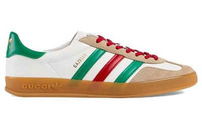 adidas gazelle silver green womens Adidas x Gucci Gazelle Sneaker in Pink Suede with Black Stripes and Gr –  Hollo Shoe